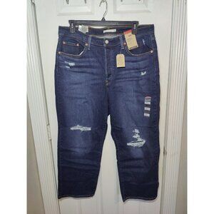 Levi's Ribcage Straight Ankle‎ Button-Fly Distressed Dark Wash Jeans 38x26 NWT
